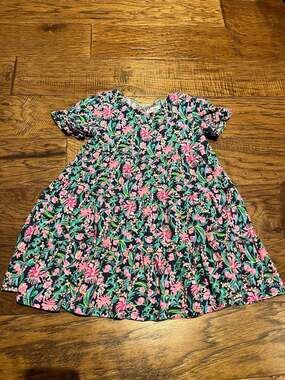 Lilly Pulitzer Girls Mini Jodee Tiered Short Sleeve Dress Low Tide Navy Garden V